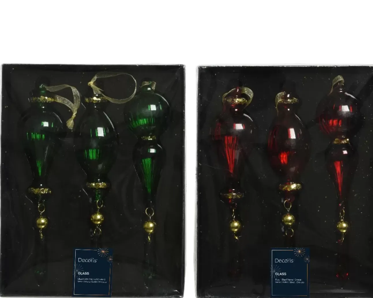 Confezione 3 Ciondioli Natalizi In Vetro H.23Cm Rosso/Verde Assortiti