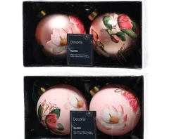 Confezione 2 Palline Di Natale D8Cm Rosa Con Disegni Floreali Modello Assortito