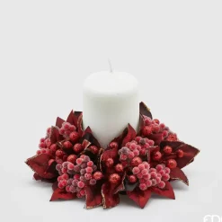 Corona Con Bacche Effetto Ghiaccio 15Cm Burgundy