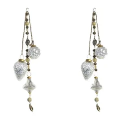 Offerta 2 Decorazioni Appendibile In Vetro Argento 6X6X37.5Cm