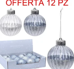 Offerta 12 Palline 8Cm Trasparenti Con Glitter Assortite
