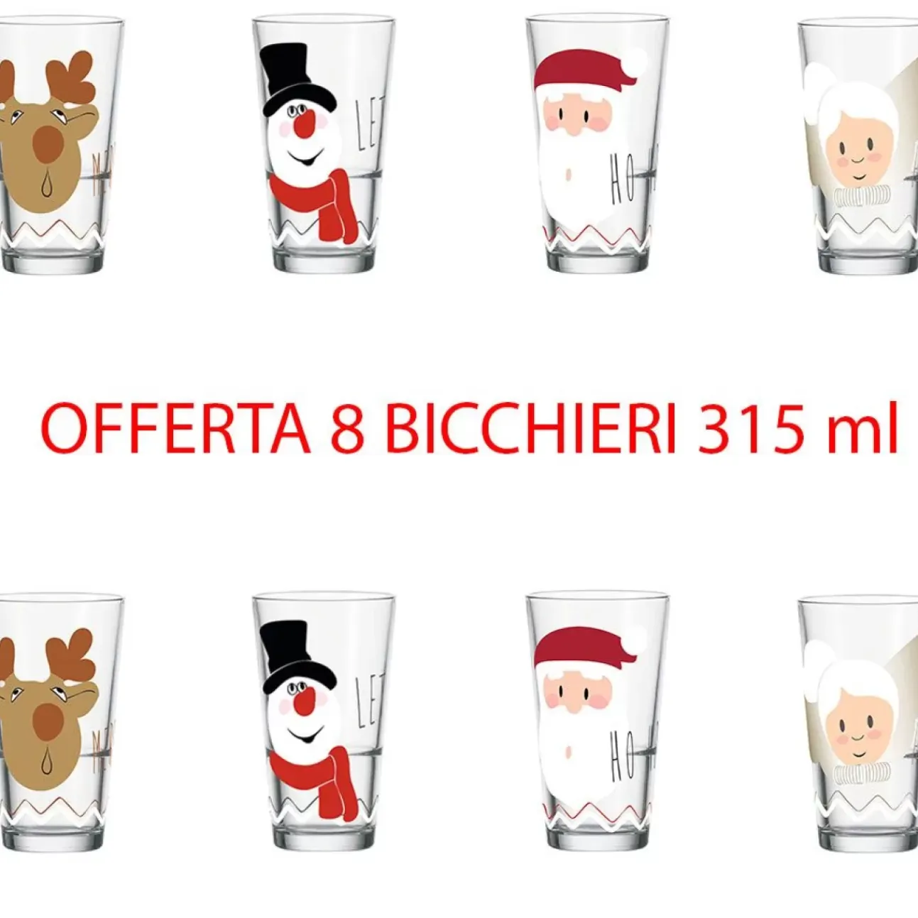 Offerta Set 8 Bicchieri Natalizi 315Ml Fantasie Assortite