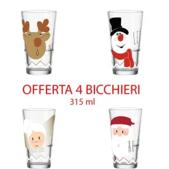 Offerta Set 4 Bicchieri Natalizi 315Ml Fantasie Assortite