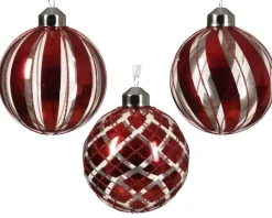 1 Pallina Di Natale D8Cm Con Decorazioni A Strisce E Glitter