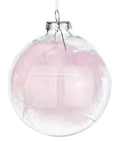Pallina In Vetro Con Piuma Rosa O10Cm