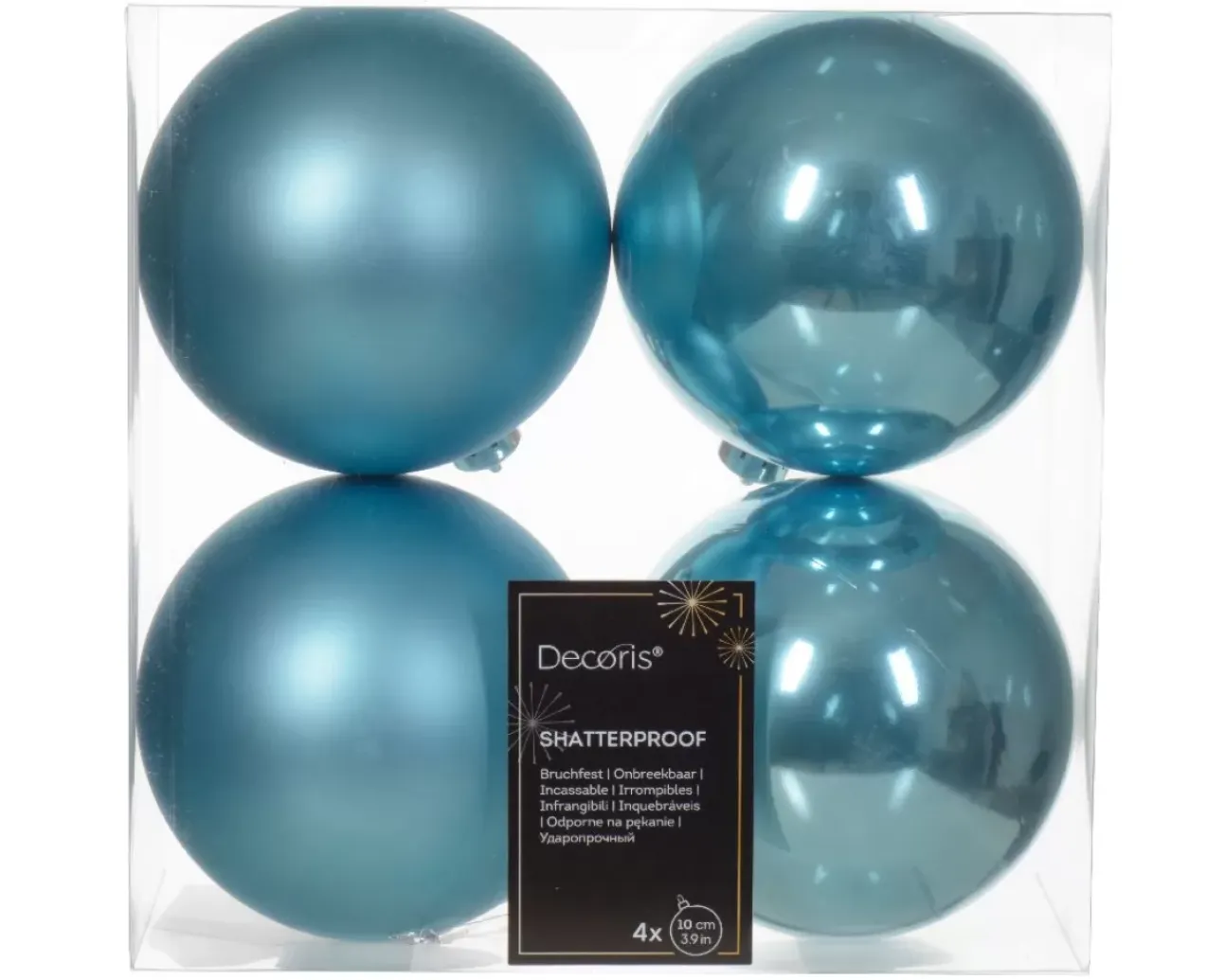 4 Palline Di Natale D.10Cm Colore Azzuro Lucido/Opaco