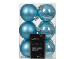 12 Palline Di Natale D.6Cm Colore Azzurro Lucido/Opaco