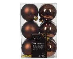 12 Palline Di Natale D.6Cm Colore Bronzo Lucido/Opaco