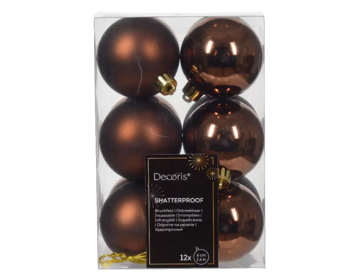 12 Palline Di Natale D.6Cm Colore Bronzo Lucido/Opaco