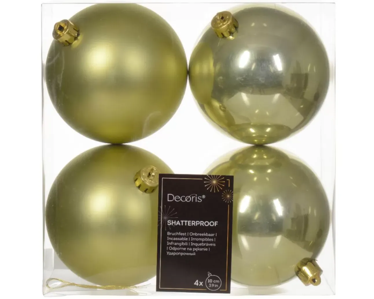 4 Palline Di Natale D.10Cm Colore Pistacchio Lucido/Opaco