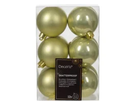 12 Palline Di Natale D.6Cm Colore Pistacchio Lucido/Opaco