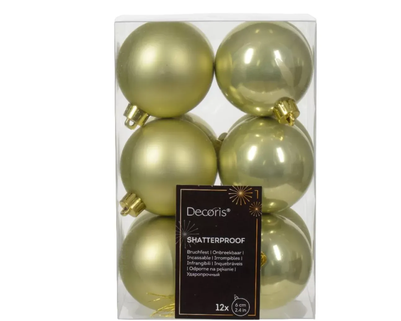 12 Palline Di Natale D.6Cm Colore Pistacchio Lucido/Opaco