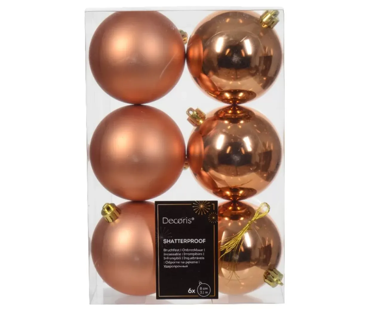 6 Palline Di Natale D.8Cm Colore Rame Lucido/Opaco