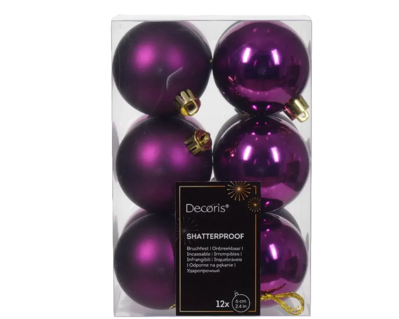 12 Palline Di Natale D.6Cm Colore Viola Lucido/Opaco