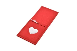 Portaposate In Feltro 23X10X0.3Cm Rosso Con Cuore Bianco