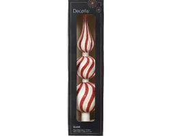 Puntale Abete 8X31Cm Rosso E Bianco Con Glitter