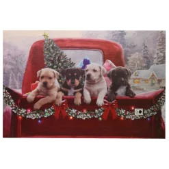 Quadro Natalizio Con Cagnolini 60X40X1,8Cm Con Microled Multicolor