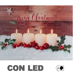Quadro Natalizio Con Candele Bianche 40X30X1,8Cm Con Microled