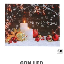 Quadro Natalizio Con Candele 20X15H2,5Cm Con Microled Bianco Caldo