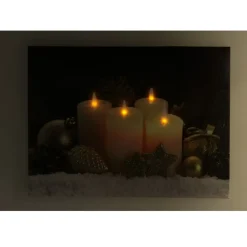 Quadro Natalizio Con Candele 40X30X1,8Cm Con Microled Bianco Caldo