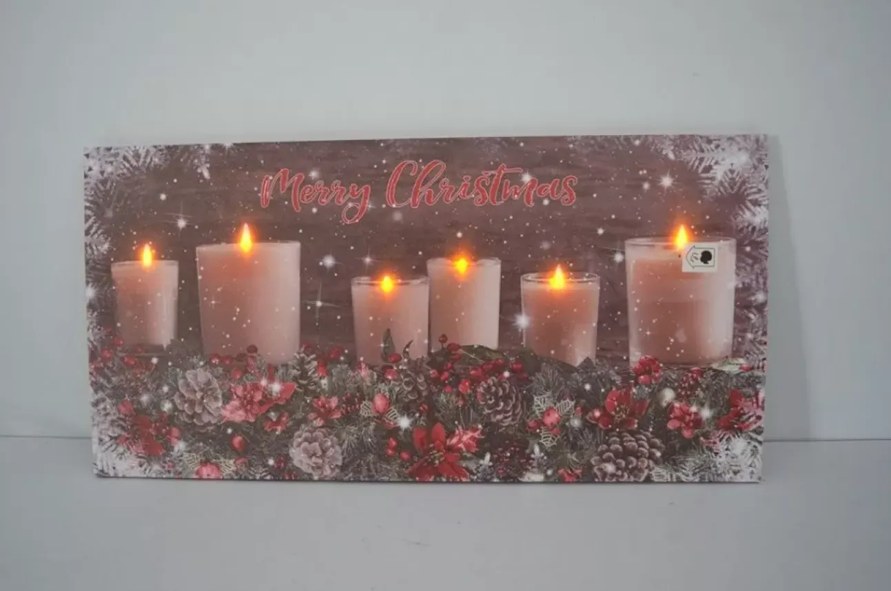 Quadro Natalizio Con Candele 60X30X1,8Cm Con Microled Bianco Caldo