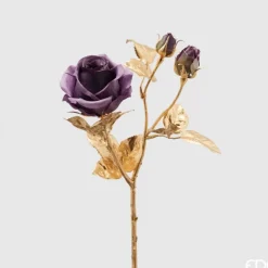Ramo Natalizio Oro Con Fiore Viola 50Cm