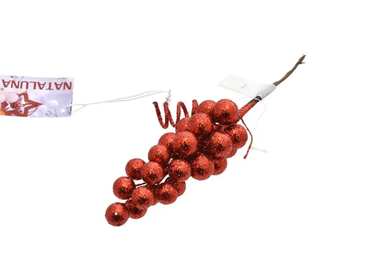 Ramo Pick Rosso A Grappolo Di Bacche Con Glitter