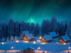 Sfondo Poster Aurora Boreale Con Fibre Ottiche 76X56Cm